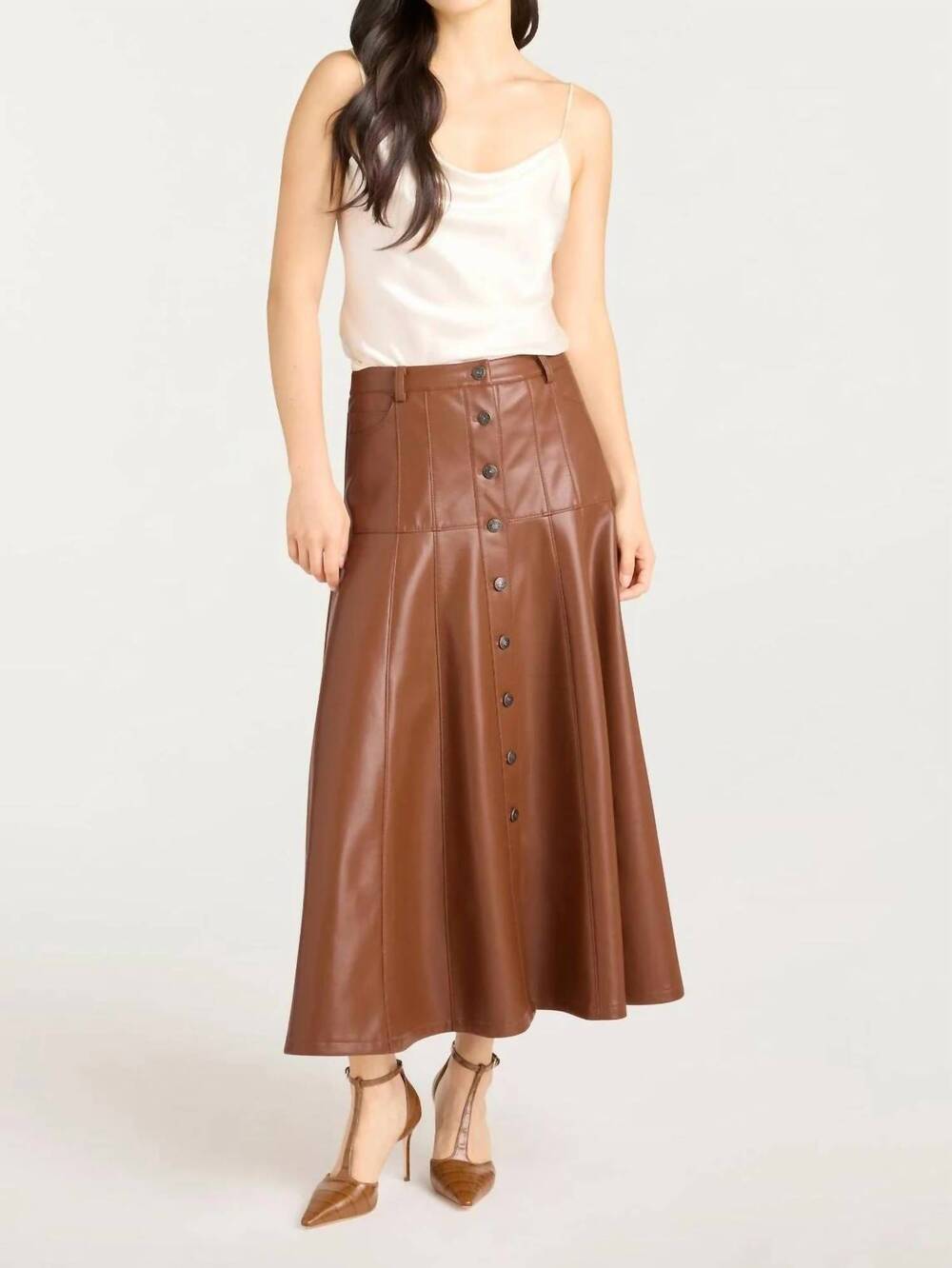 NEW CINQ A SEPT veena midi length skirt in dark sepia